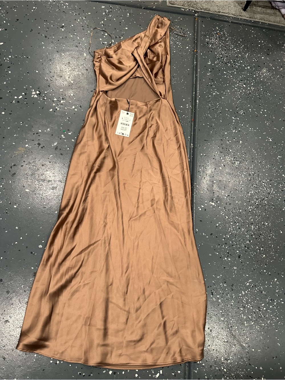 Zara Satin Cowl Midi Dress in Copper Brown